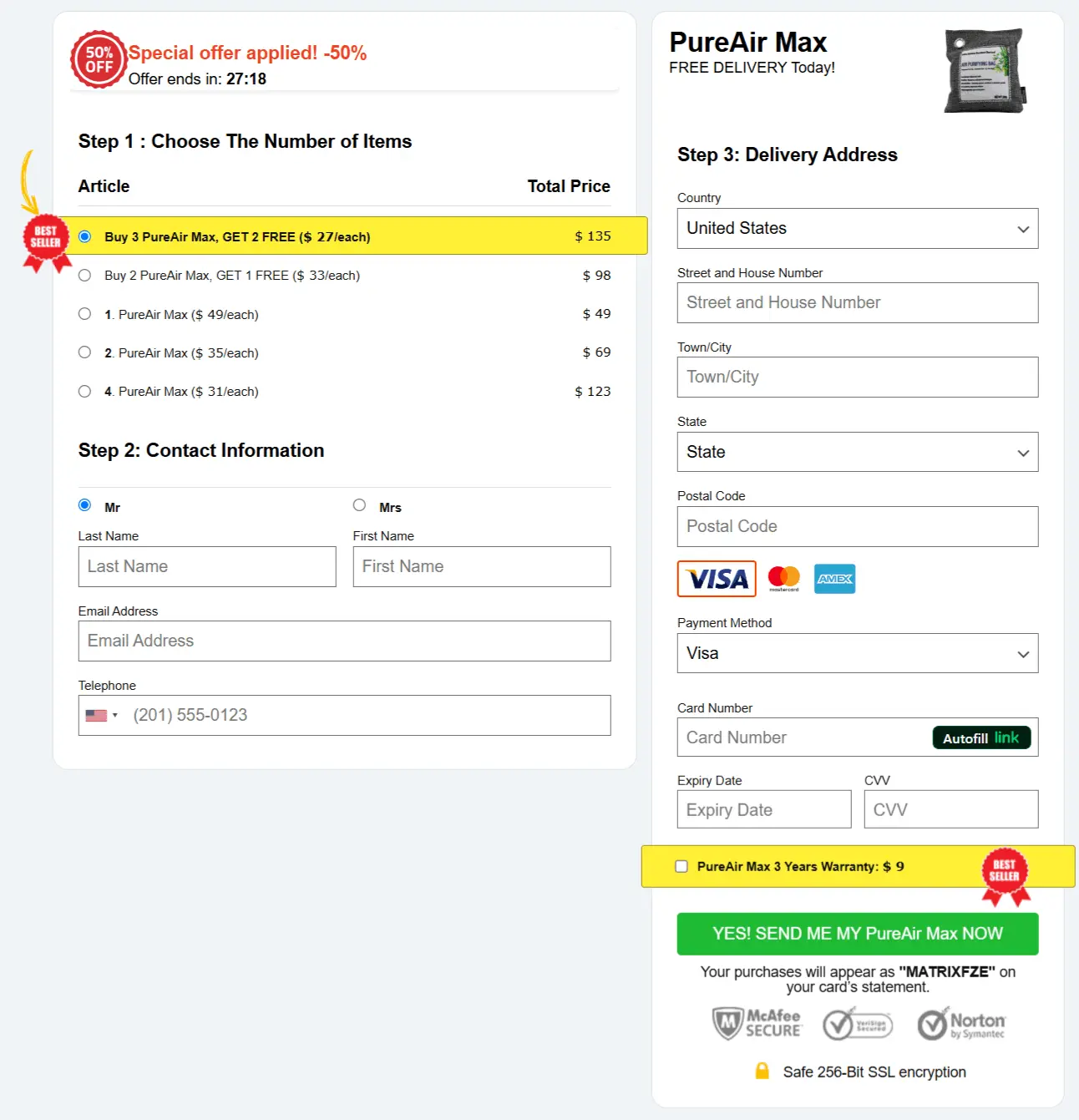 Airjoi Charcoal Purifier checkout page